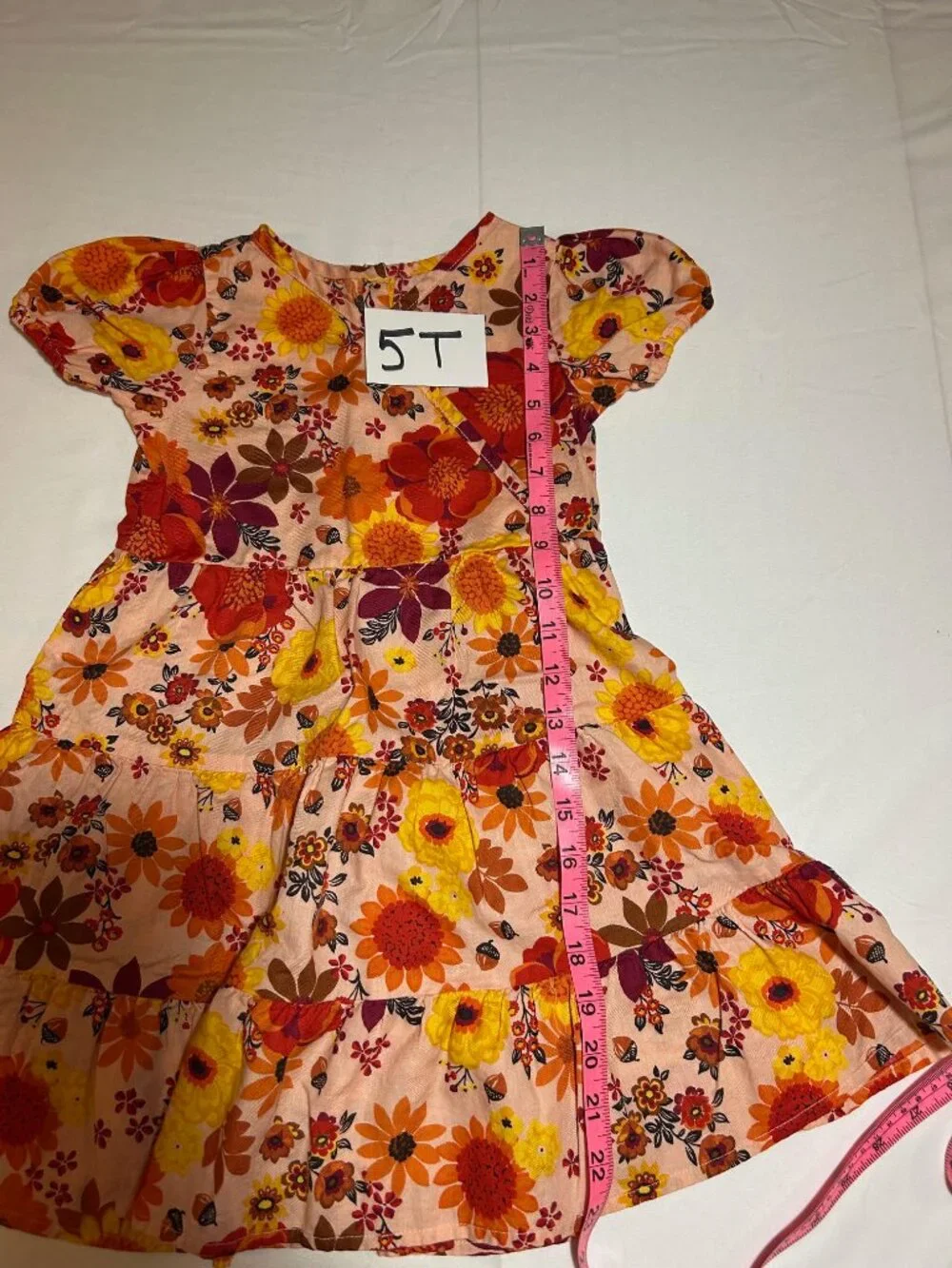 Gymboree Girls 5T Fall Floral Peach Red Tiered Short Sleeve Dress